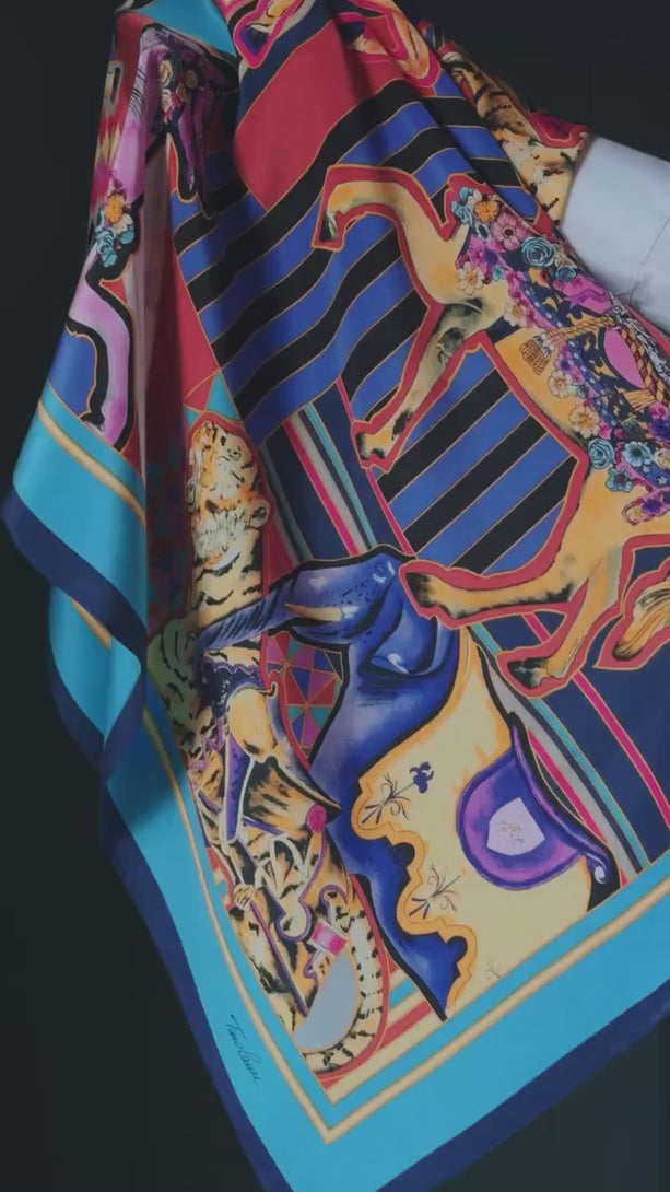 Vintage Horses Print Silk Scarf - Tino Lauri - Hand Stitched Hem