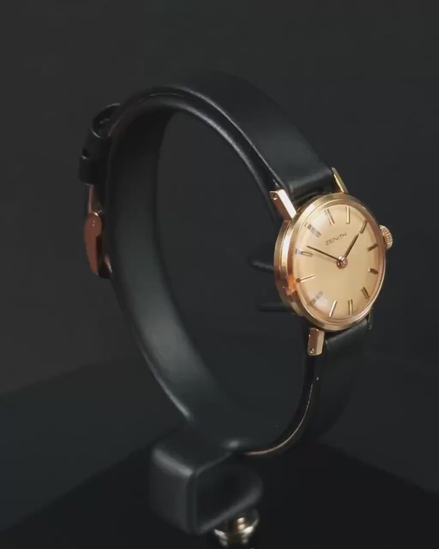 Zenith women's watch gold plated Swiss wristwatch vintage used genuine leather strap new