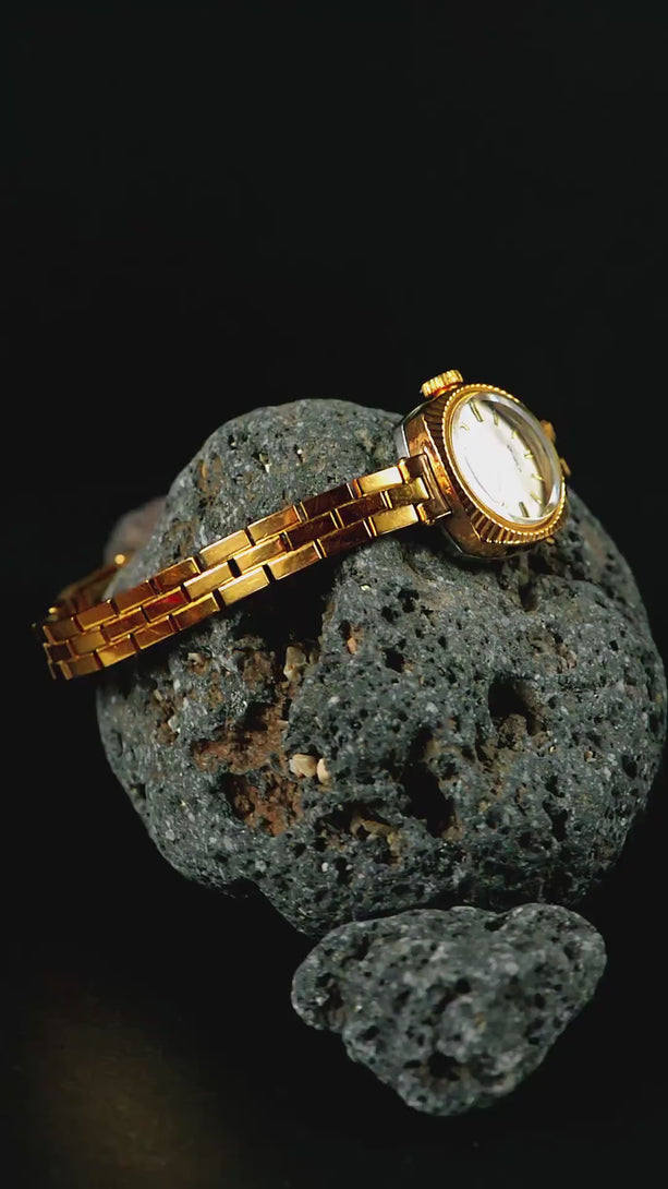 Women cocktail watch gold plated square Seagull, elegant bracelet evening watch sunburst vintage lady wrist accessory retro jewelry gift