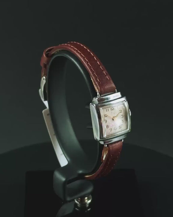 Art deco style watch for women Ray, women's watch silver shade square, classic lady watch retro jewelry gift her, new premium leather strap