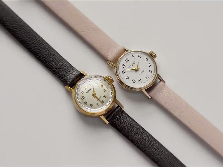 Women wristwatch dainty super small vintage Seagull, gold plated watch for lady, Arabic numerals dial classic gift, new premium leather band