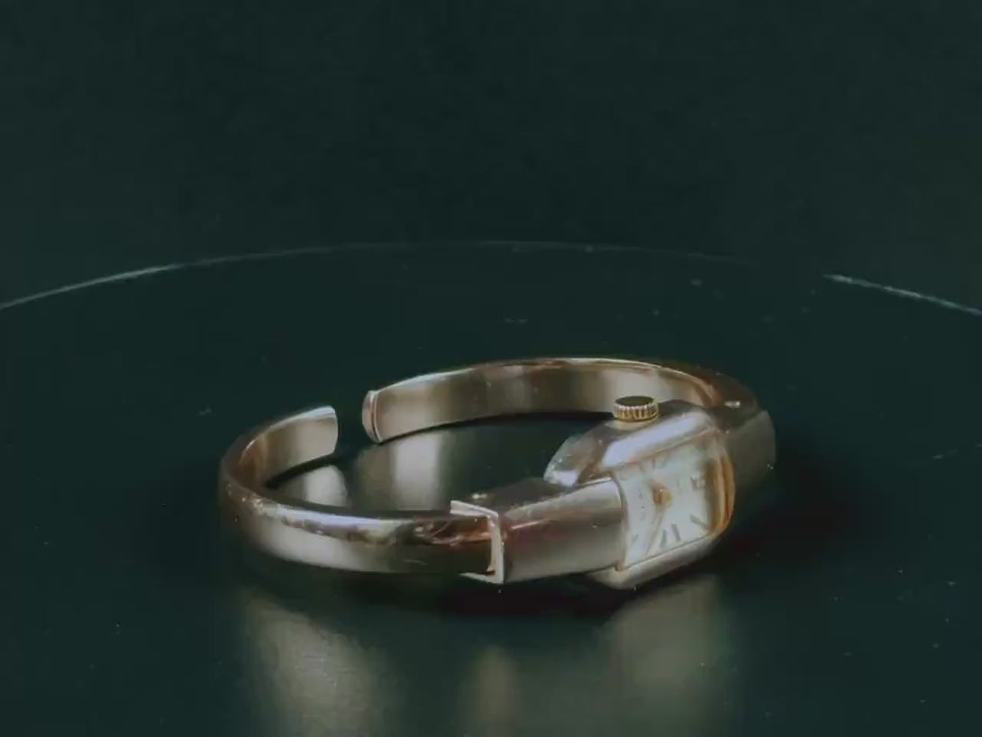 Cocktail watch classic women jewelry Glory, rose gold shade bangle minimalist wristwatch vintage gift, watch accessory tiny wrist serviced