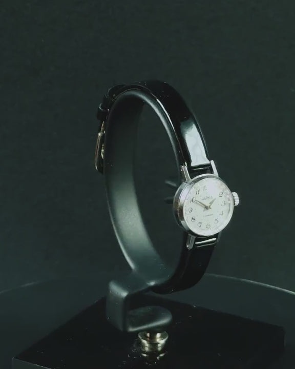 Mint condition lady wristwatch silver shade Seagull, women watch classic vintage tiny accessory Arabic numerals dial gift, new leather strap