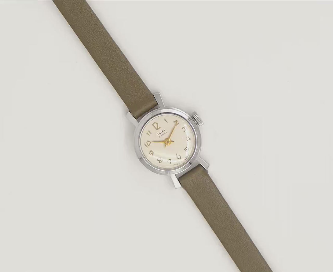 Unused retro dial women watch small Glory, silver shade wristwatch for women, jewelry wristwatch classic gift, new genuine leather strap