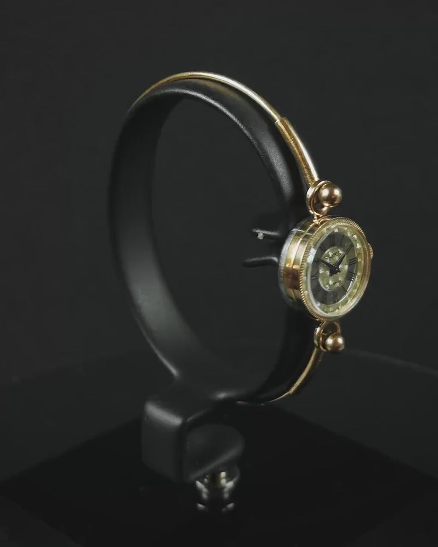Cocktail watch for women gold plated Seagull vintage, tiny ring type bracelet lady wristwatch , Roman numerals dial jewelry, bride gift
