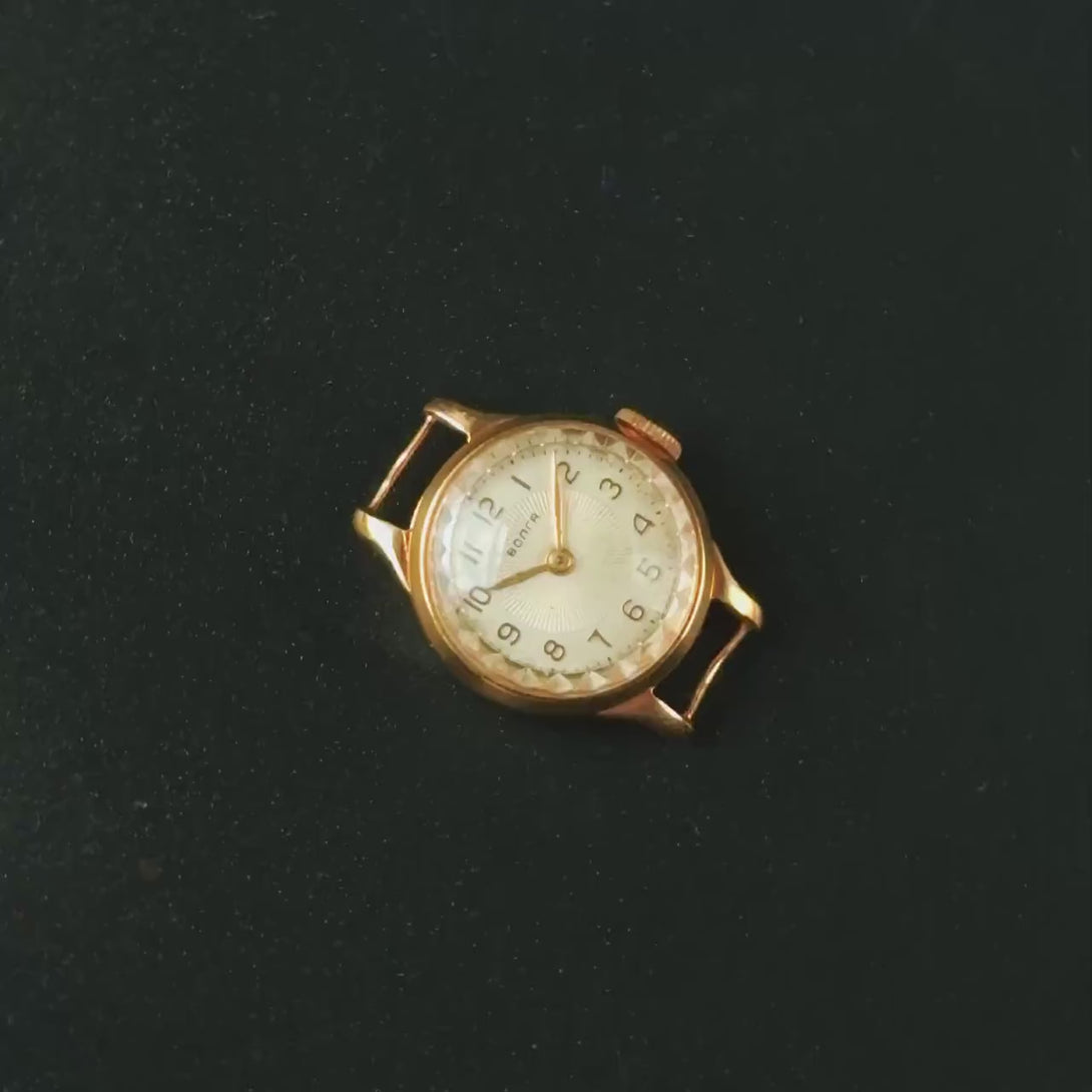 Dainty women watch Volga, lady wristwatch gold plated, small lady watch, mechanical watch, retro watch, new premium leather strap