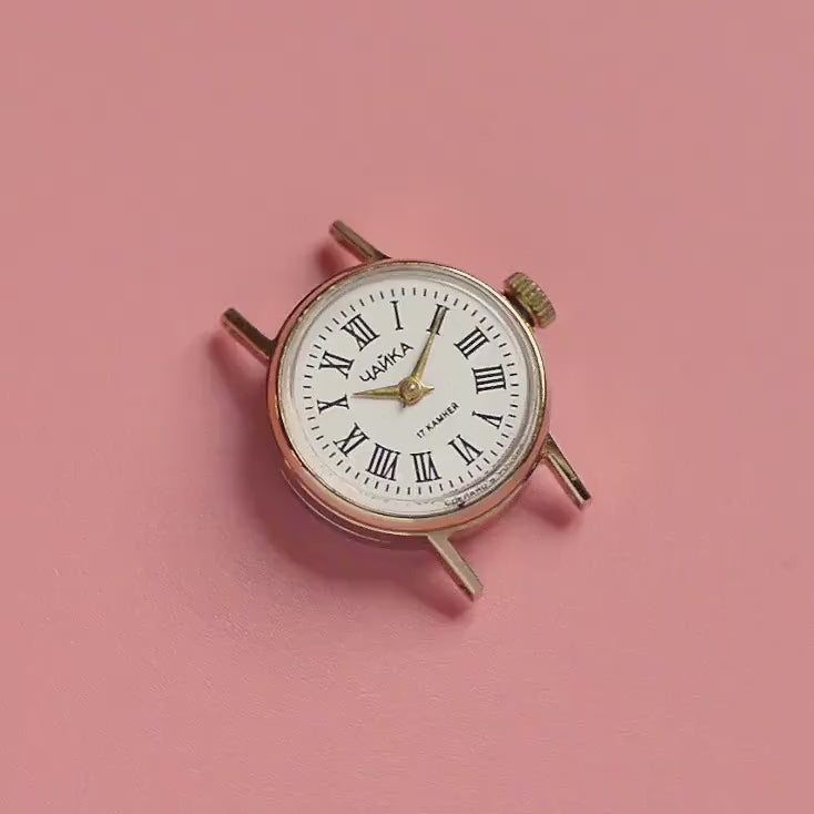 Roman numerals women's wristwatch Seagull, mint condition watch gold plated, vintage wristwatch for women unique jewelry gift, leather strap