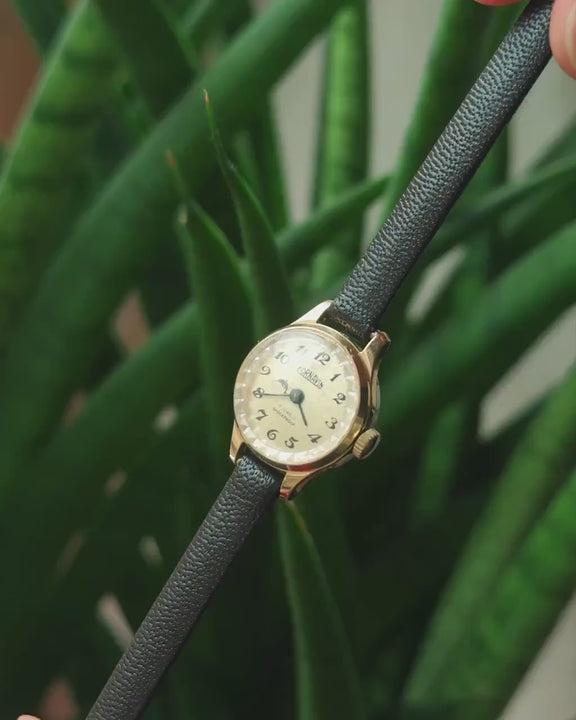 Vintage Women Watch Small Gold plated CORNAVIN gift, lady wristwatch shockproof, minimalist watch rare design, New premium leather strap