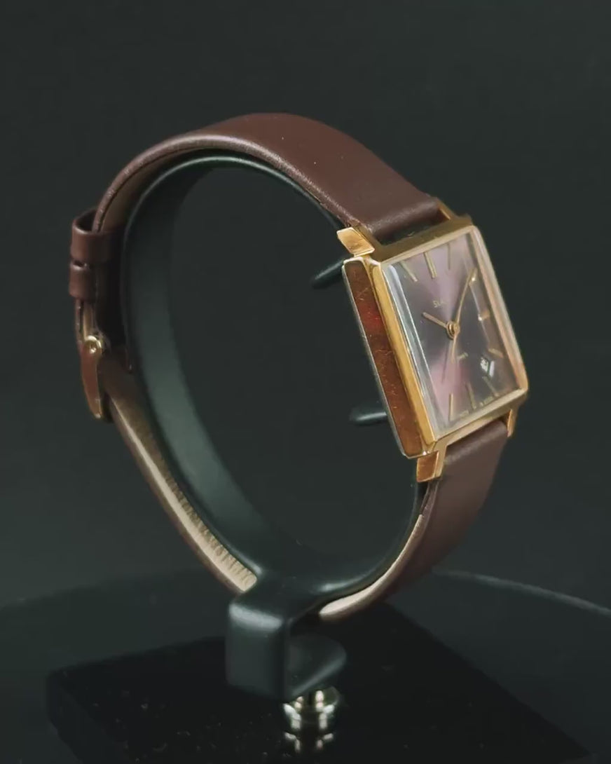 Square unisex watch chocolate brown Glory, gold plated watch for women, tomboy watch, boyfriend watch minimalist, new luxury leather strap