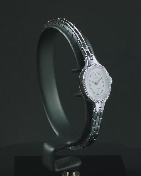 Oval women's cocktail watch silver shade Seagull, vintage lady watch minimalist dial watch jewelry gift tiny bracelet