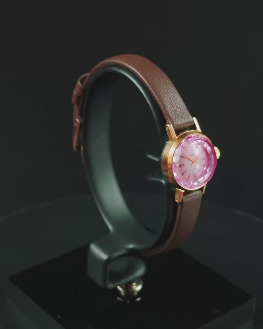 Cocktail wristwatch women pink gold plated Seagull, bohemian women watch evening accessory, chic jewelry gift, leather strap band new