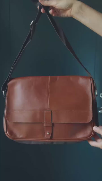 Brown Leather Briefcase Satchel Unisex Shoulder Bag Computer 11" MacBook Documents Bag, Cross body bag used