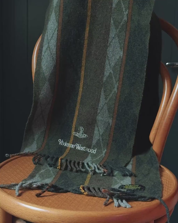Vivienne Westwood Wool Scarf Neck Warmer argyle pattern brown grey Made in Italy