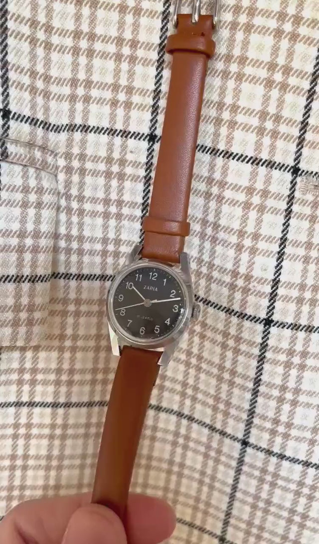 Classic women's watch with a black dial Dawn mint condition vintage, retro lady watch gift tomboy  Arabic numerals, genuine leather strap