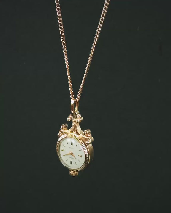 Dainty pendant watch necklace for women's Seagull, gold plated neck jewelry floral design, boho style unique gift