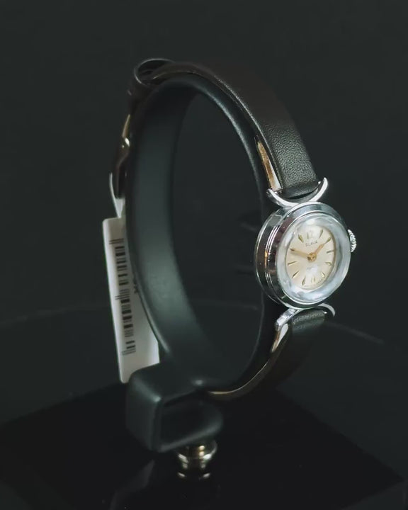 Crescent trim women watch Glory, silver shade watch vintage American pop art inspired, limited edition watch gift, new premium leather band