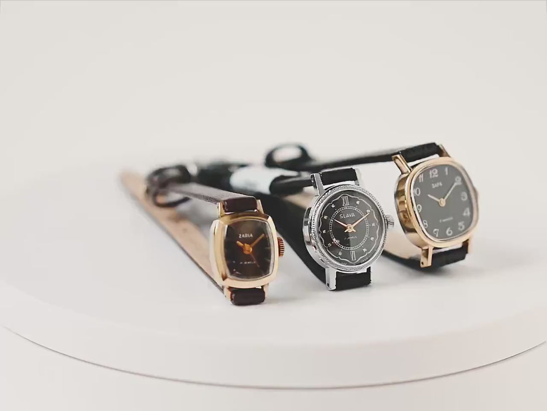 Chic women watch black square gold plated Dawn, rare vintage women's watch, classic wristwatch modern jewelry gift, new luxury leather strap