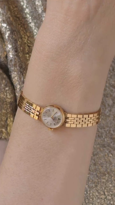 Cocktail watch for women dainty bracelet vintage Seagull, gold plated watch minimalist dial retro chic wristwatch serviced lady jewelry gift