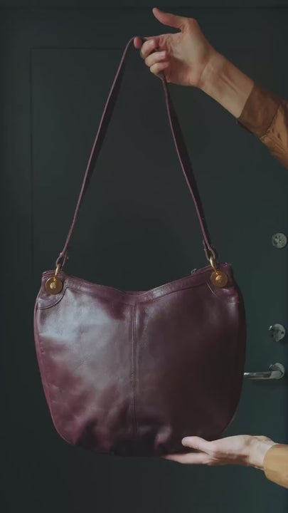 Vintage Burgundy Leather Hobo Bag, Italian Shoulder Bag