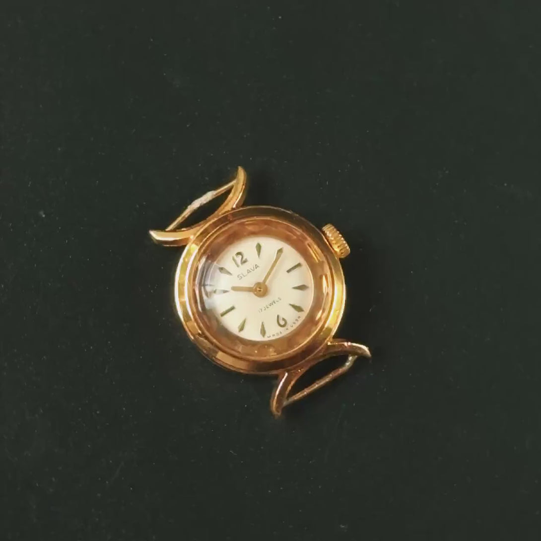 Unique woman watch gold plated Glory, delicate lady watch vintage, American pop art inspired woman watch jewelry crescent trim leather strap