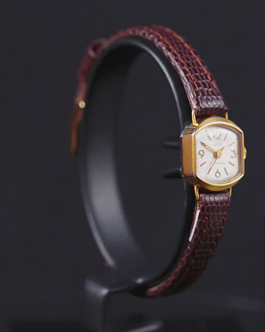 Vintage women's watch gold plated Dawn, lady wristwatch retro jewelry gift, limited edition lady watch simple, new premium leather strap