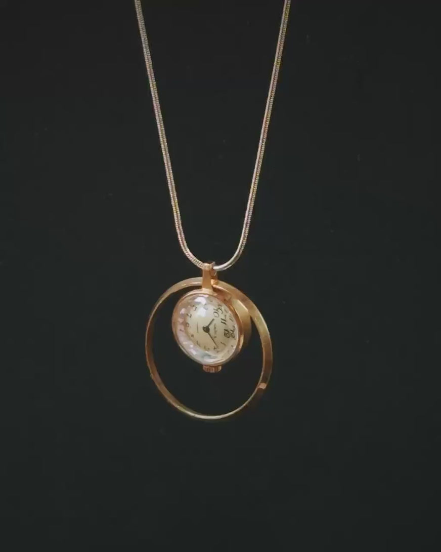 Women's watch pendant gold plated necklace Seagull, vintage watch on neck dainty minimalist jewelry Arabic numerals dial watch necklace gift