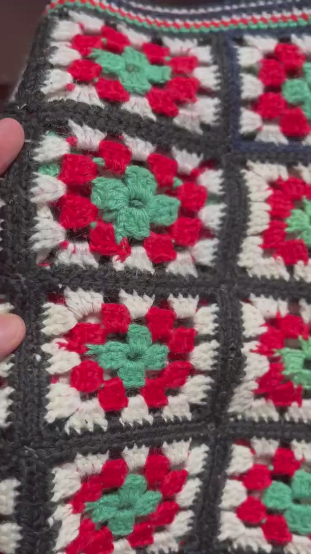Crochet Granny Square Scarf: Vintage Handmade Scandinavian Shawl