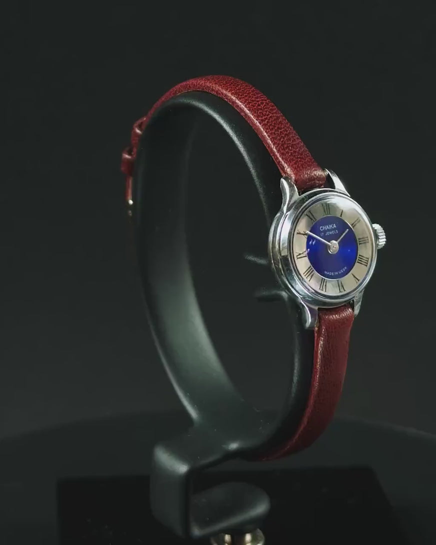 Navy dial women's wristwatch very small Seagull, micro watch for lady silver shade vintage, Roman numerals dial new genuine leather band