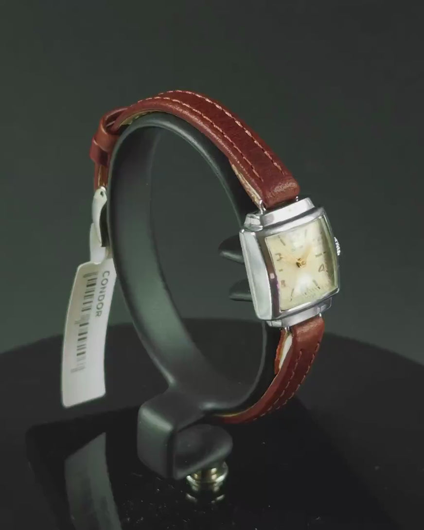 Art deco style women's watch Dawn, watch for women classic beauty, lady's watch, silver shade square watch retro, new premium leather strap