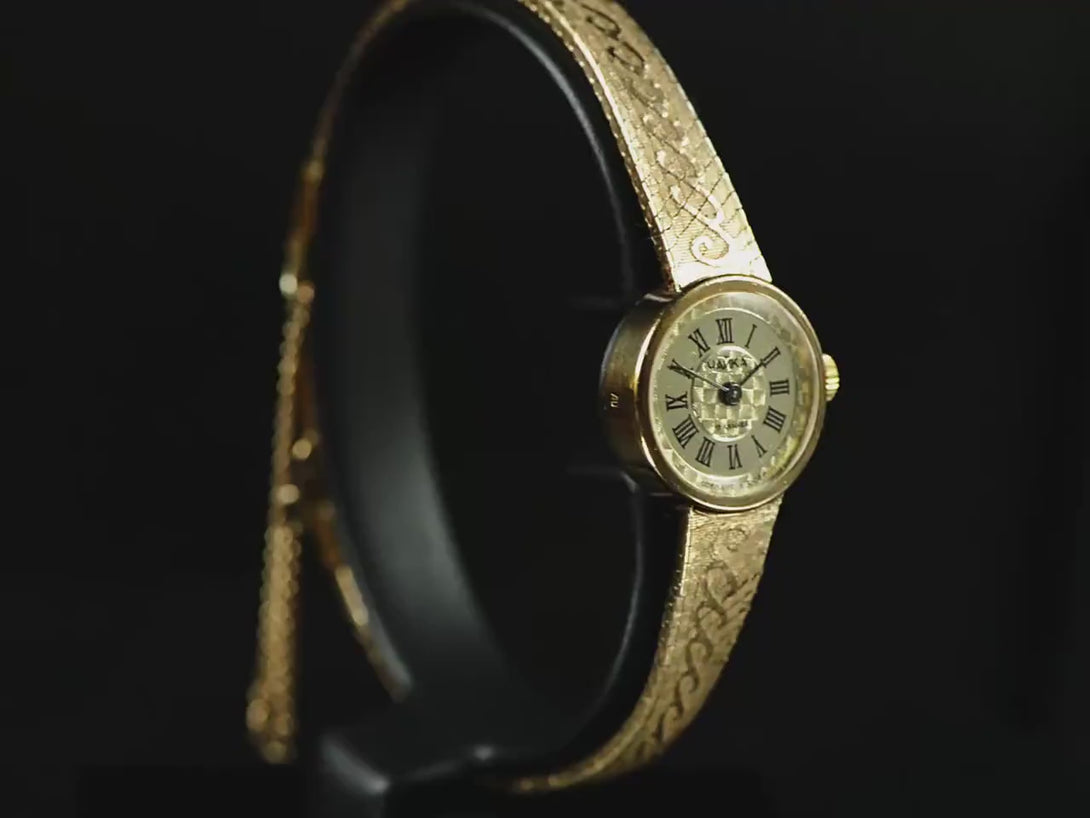 Women's cocktail watch gold plated Seagull serviced, vintage lady watch Roman numerals dial jewelry gift, sleek bracelet dainty wristwatch