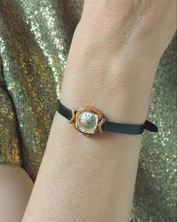 Dainty Tissot Saphir watch for women, super small unique case square case lady watch vintage jewelry rare gift, new premium leather strap