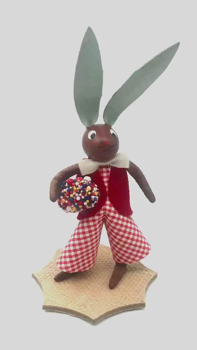 Easter Rabbit Figurine Kids Table Decor. Vintage Bunny with Egg Fun Easter Figurine Germany made. Ready for Easter Animal Figurine Handmade