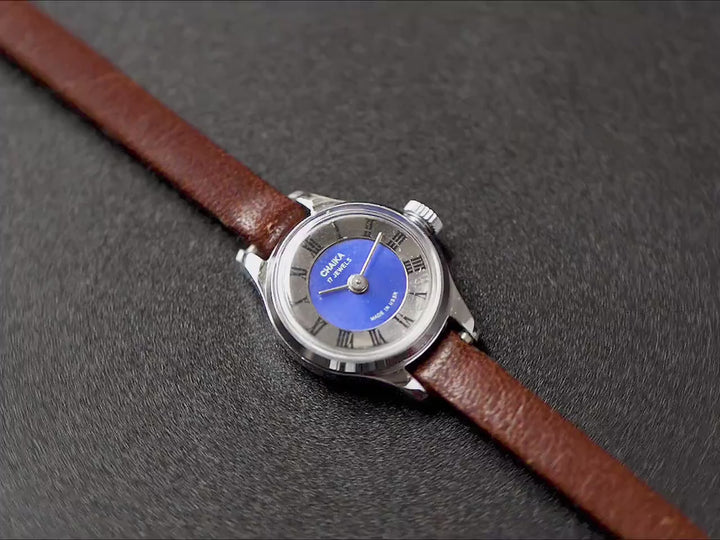 Mint condition women wristwatch small dial Seagull, Roman numerals blue micro watch for women silver shade vintage, new genuine leather band