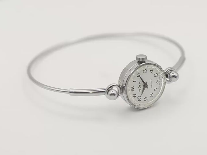 Cocktail watch women mint condition Seagull, tiny bracelet lady watch vintage gift, Arabic numerals dial tiny bracelet silver shad jewelry