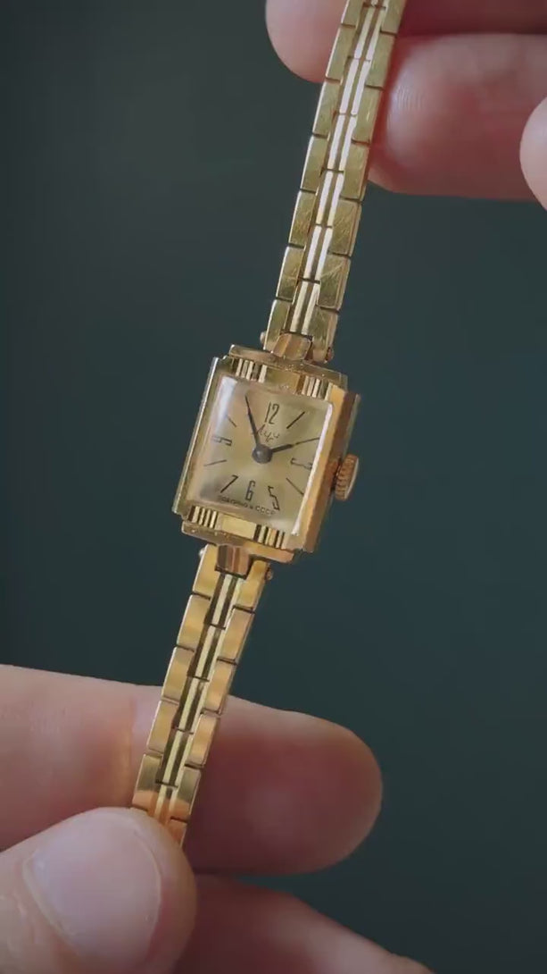 Gold plated cocktail watch for women Ray, vintage lady watch dainty accessory sleek bracelet girl watch  graduation gift timepiece authentic