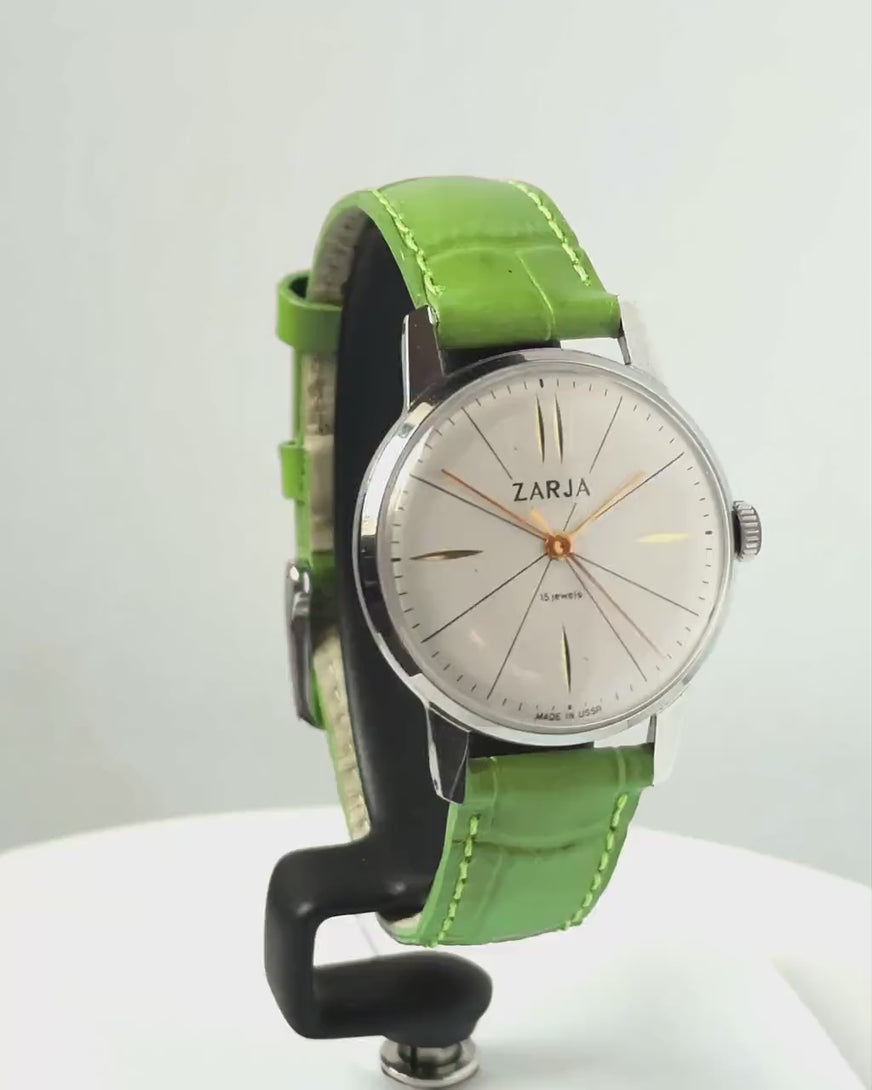 Very rare women's watch Dawn unused vintage, minimalist lady watch new old stock, silver shade watch for women gift, new luxury leather band