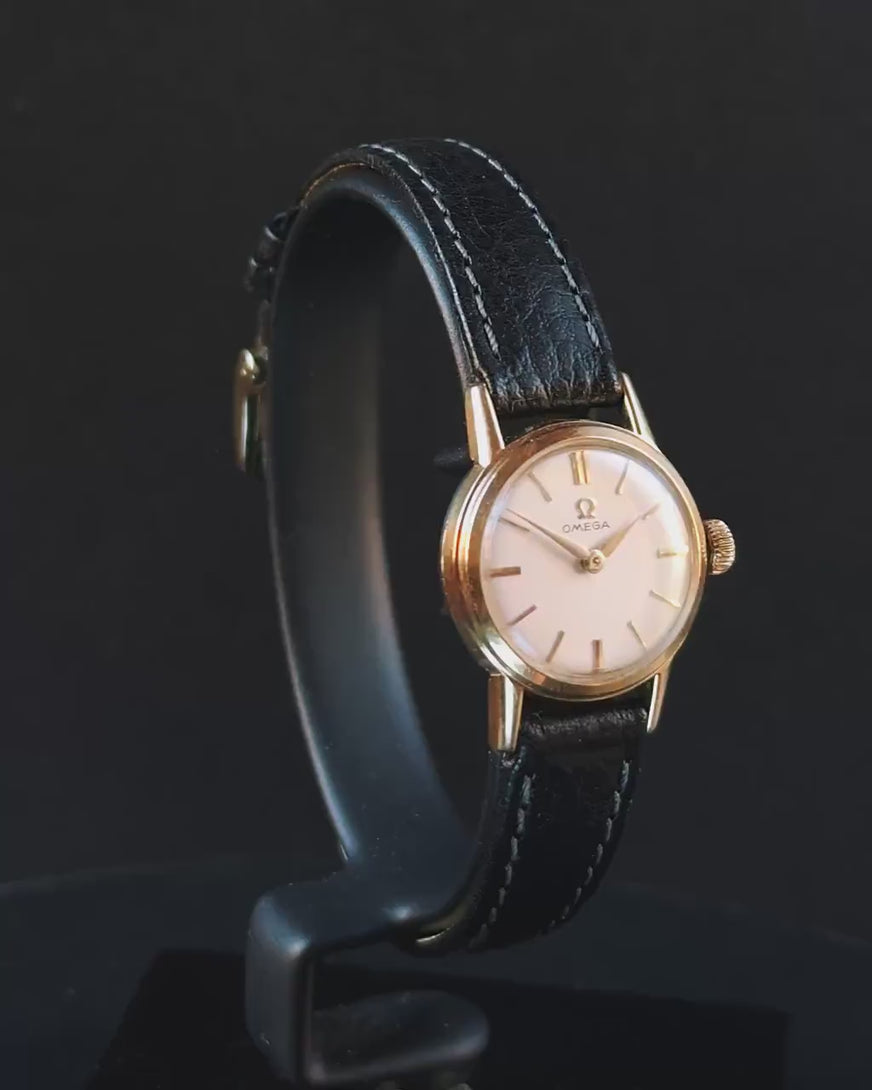 OMEGA women's watch small gold plated Swiss jewelry gift, luxury wristwatch cal 245, new premium leather strap