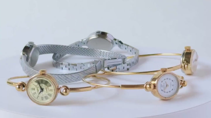 Delicate cocktail watch for women Seagull vintage, tiny bracelet lady wristwatch gold plated, Roman numerals dial jewelry, bride watch gift