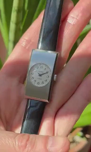 Avant garde Women watch rectangular Seagull, vintage modern design wristwatch for women, silver shade watch gift, new genuine leather band