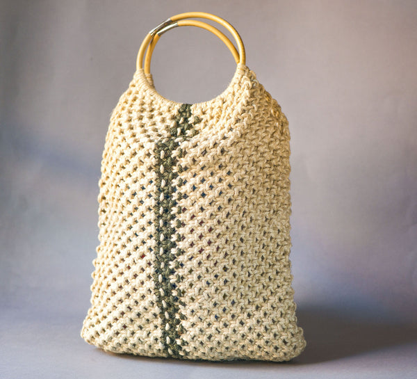 Vintage Crochet Bag, Macrame Market Bag Ivory Shade, Top Handle Summer Basket Macrame Handbag Handmade Large Hoop Handle sustainable fashion