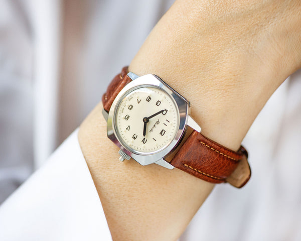 Unused Braille wristwatch Rocket limited edition, vintage watch for partially sighted, silver shade blind watch unisex, genuine leather band