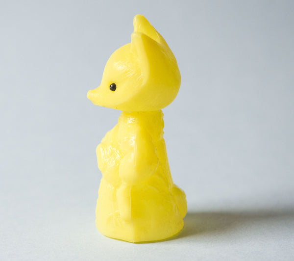 Yellow fox toy, vintage plastic fox, small fox holding bird, toy moving neck, fox Soviet kids toy, Russian folk fox